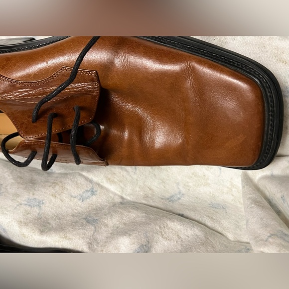 Valentino Men's Brown Leather Handmade Healed Squared Toed Tie Up Shoes - Picture 6 of 7